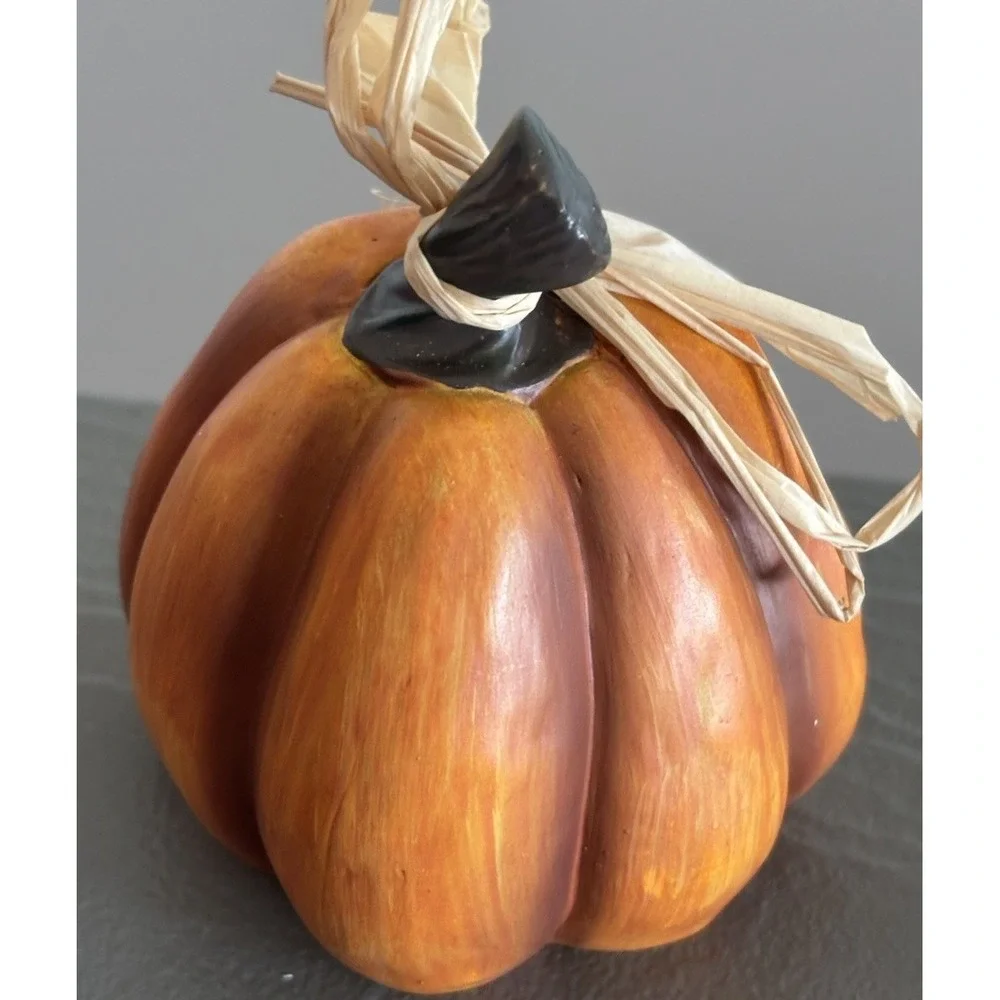 Set of 3 Small Halloween Expressive Pumpkins Decor Human Face Grumpy Gus Resin